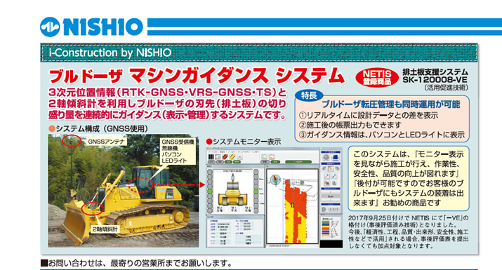 i-Construction by NISHIO：ブルドーザ　マシンガイダンス　システム